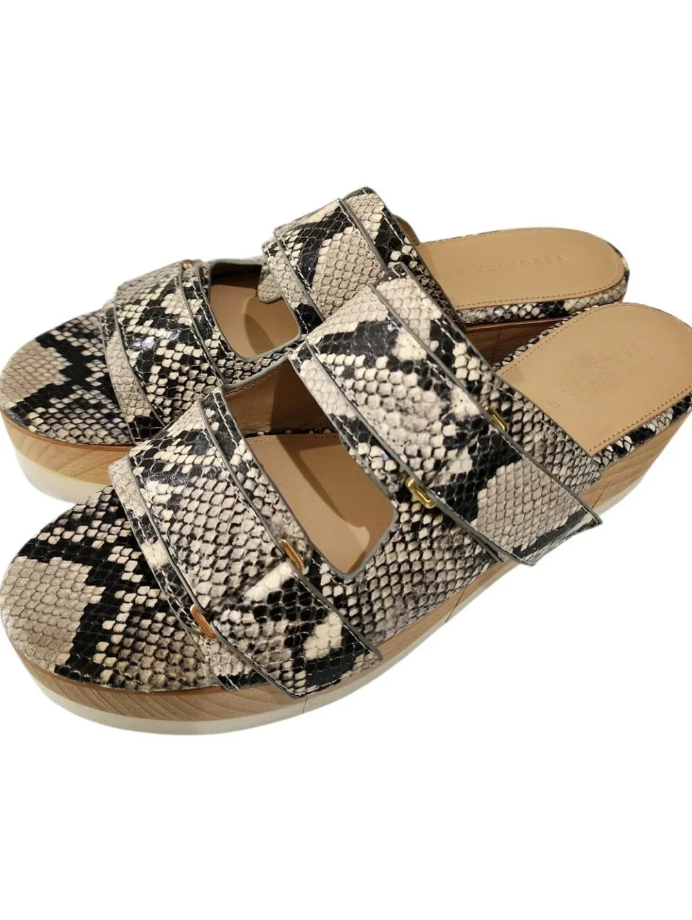 Veronica Beard Snakeskin Platform Slide Sandals Black Cream Flatform Size 10M